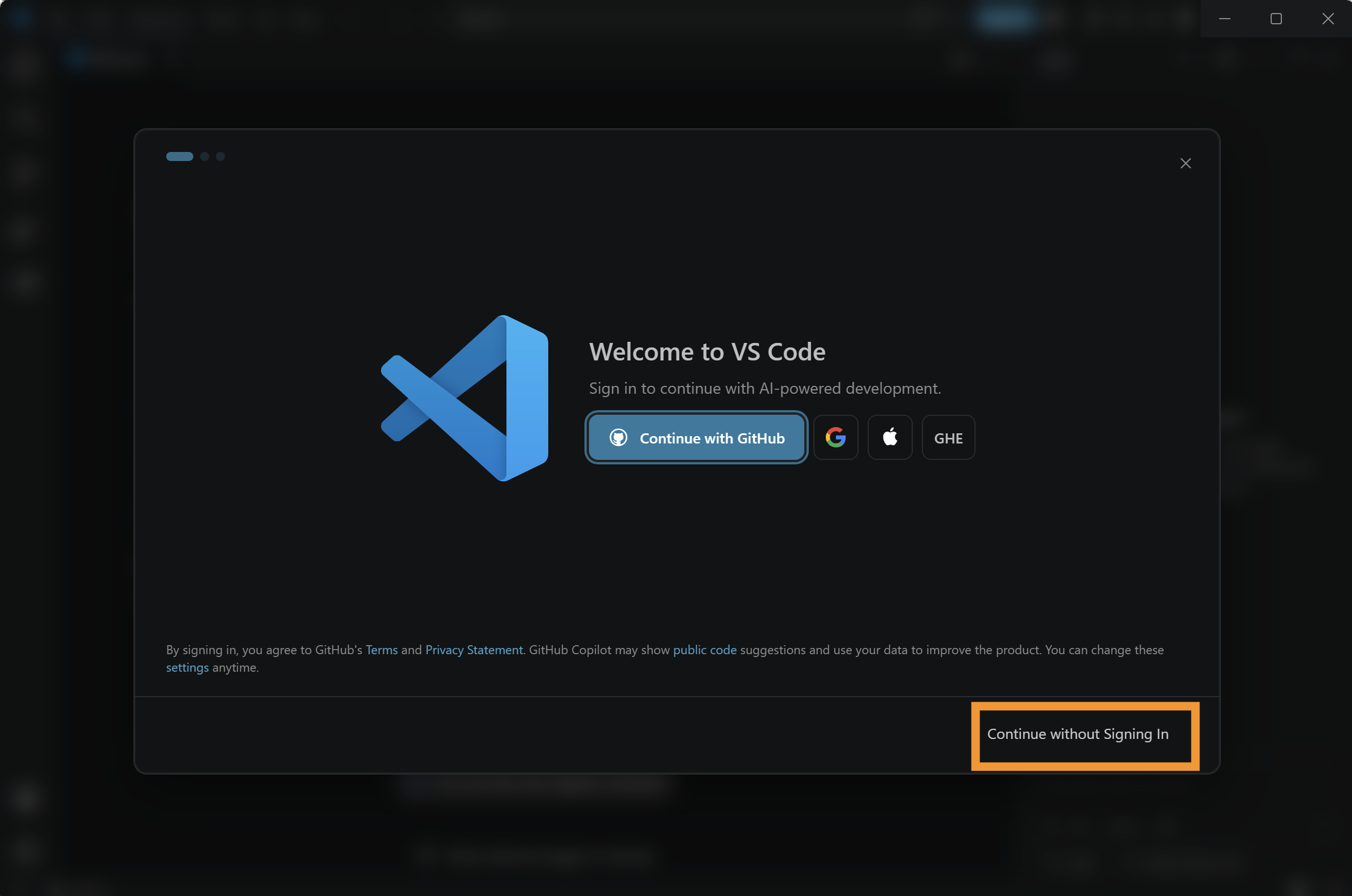 설치 후 실행한 VS Code 첫 화면